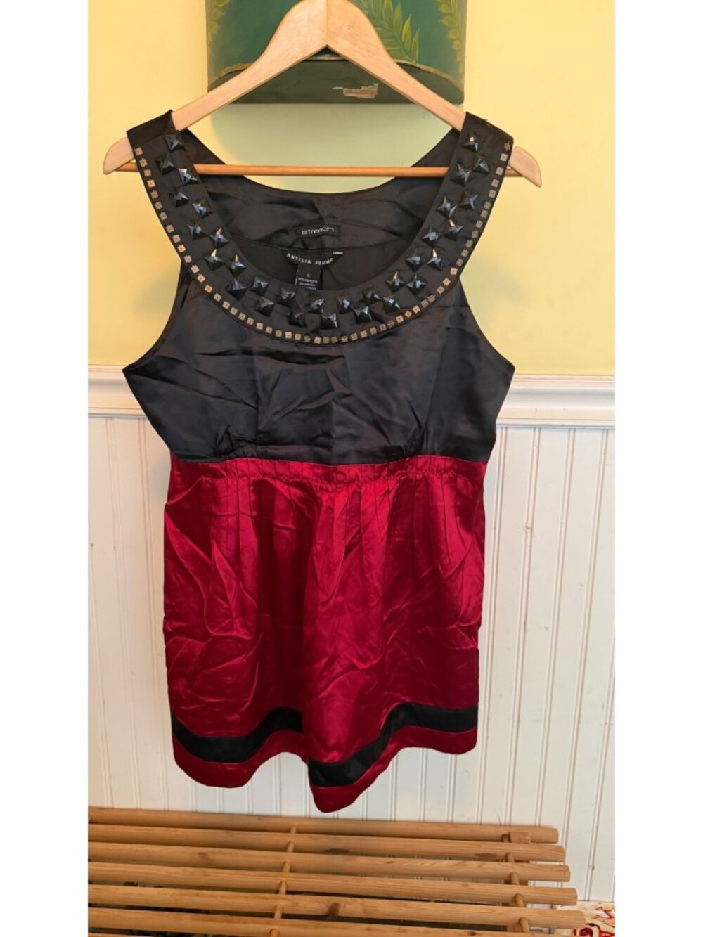 Antilia Femme XL Black & Red Sleeveless Dress With Studded Neckline